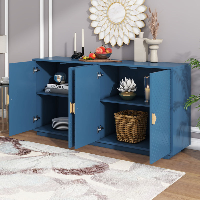 Modern Functional Large Storage Space Sideboard With Wooden Triangular Handles And Adjustable Shelves For Living Room And Dining Room