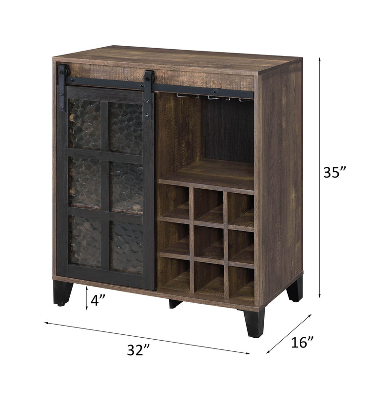 Treju - Wine Cabinet - Obscure Glass, Rustic Oak & Black Finish