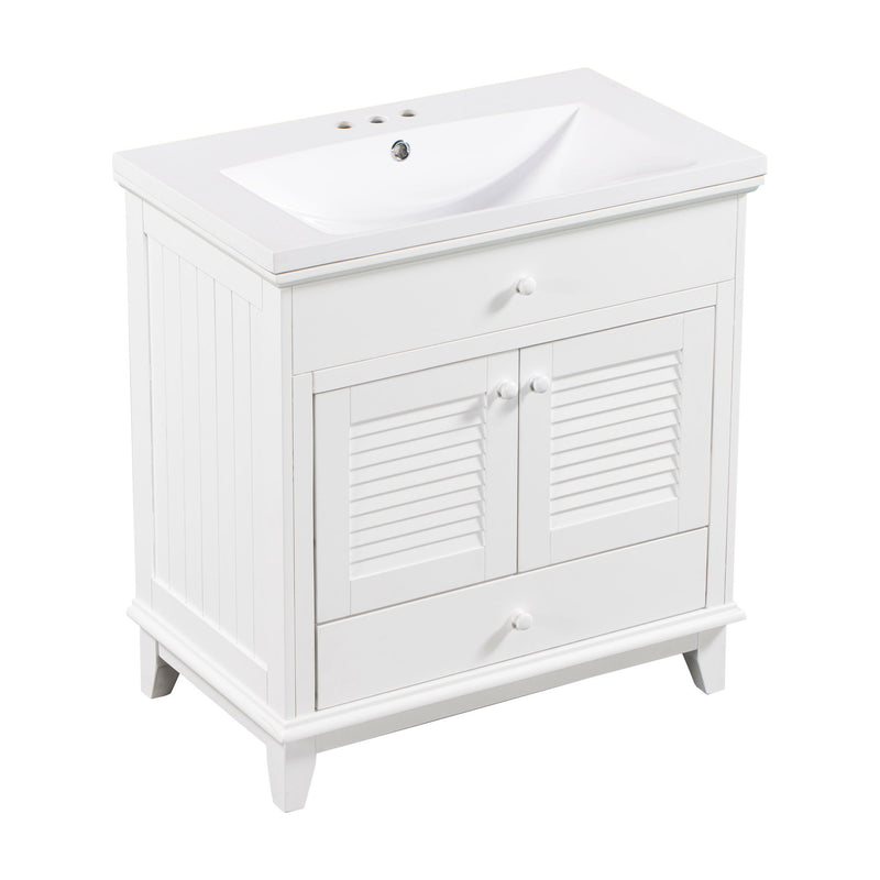 Bathroom Vanity With Sink, Bathroom Cabinet With Two Doors And One Drawer, White