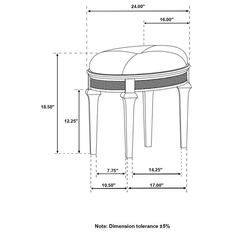 Evangeline - Upholstered Oval Vanity Stool Silver And Ivory - Silver Oak