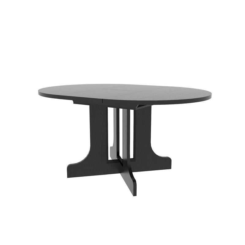 Dining Table For Farmhouse Kitchen Expandable Oval Table Top With Removable Leaf Trestle X Shaped Base - Black