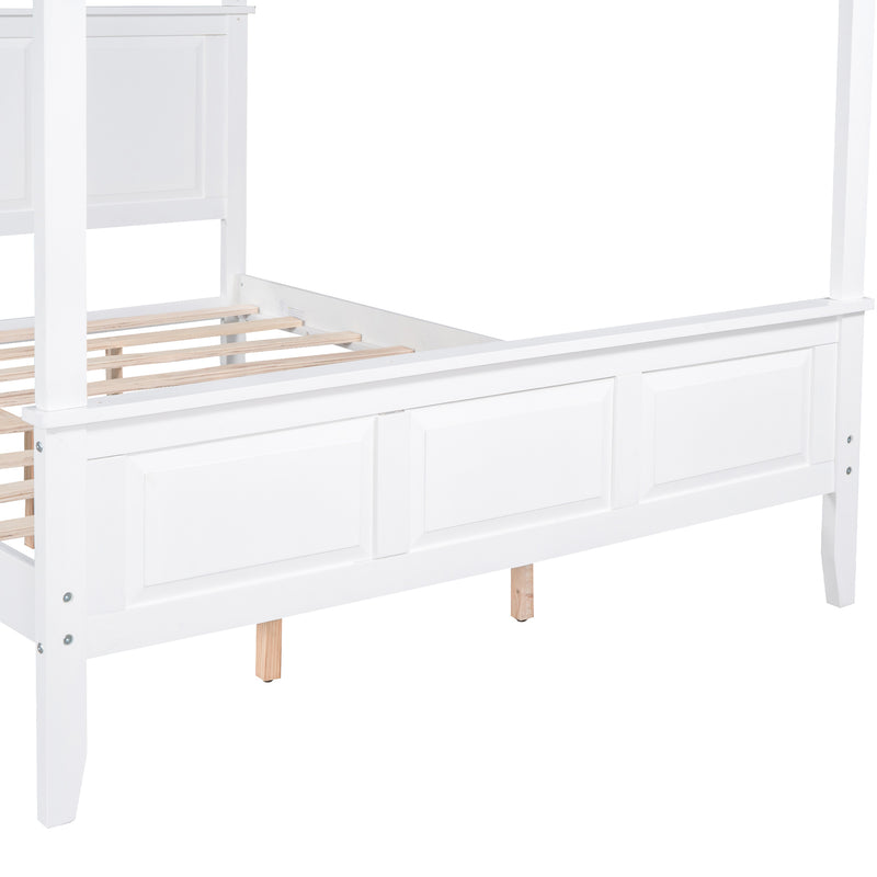 Queen Size Canopy Platform Bed with Headboard and Footboard,Slat Support Leg,White