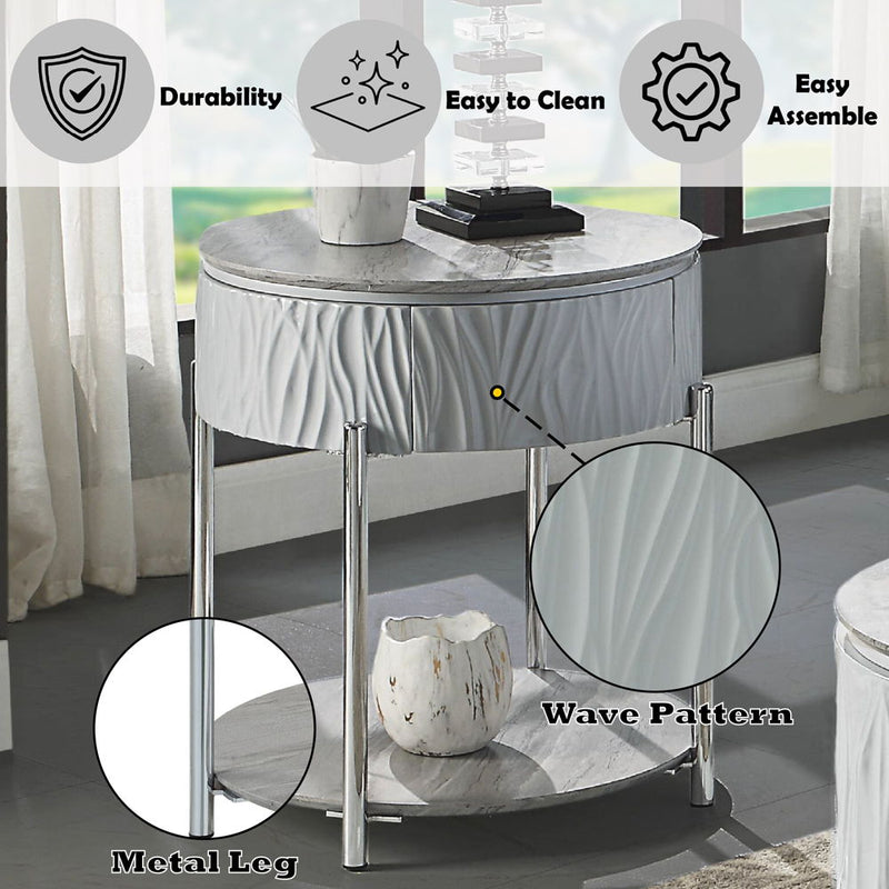 Yukino - End Table - Gray High & Chrome