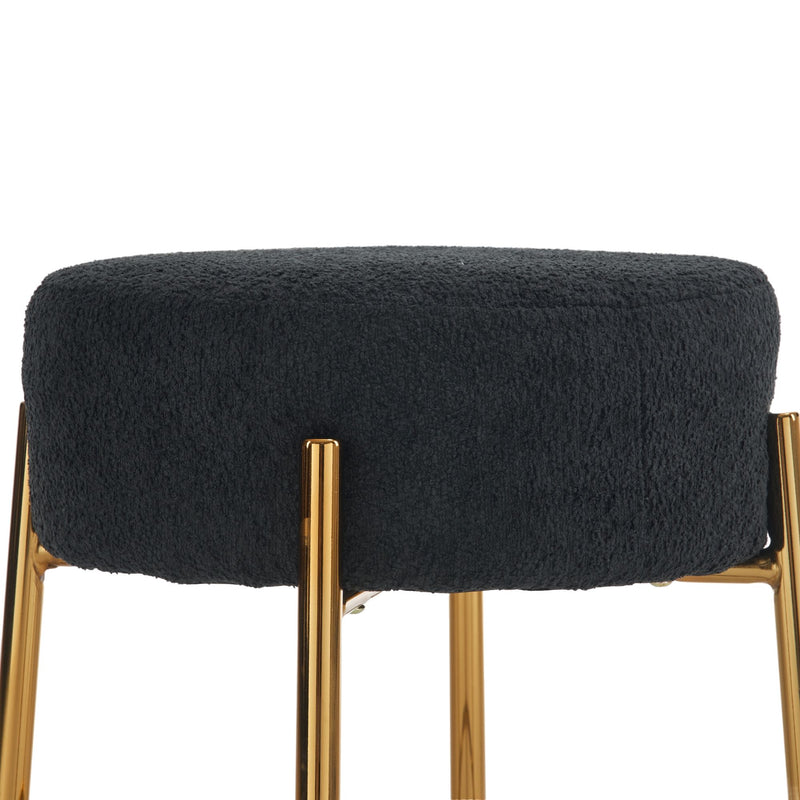 Round Bar Stools (Set of 2), Contemporary Upholstered Dining Stools For Kitchens, Coffee Shops And Bar Stores - Gold Legs