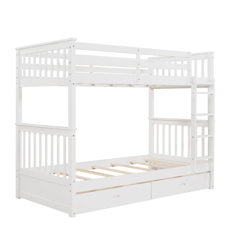 Twin-Over-Twin Bunk Bed with Ladders and Two Storage Drawers (White)(OLD SKU:LT000265AAK)