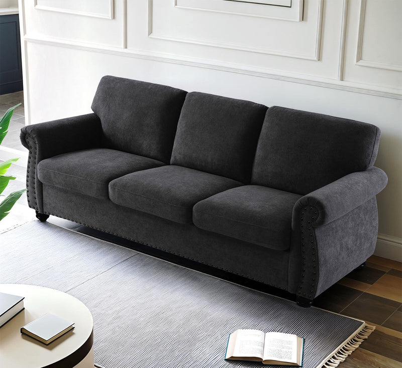 Soft Sofa, Upholstered 3 Seater Couch With High Density Foam, Loose Back Cushions And Turned Legs