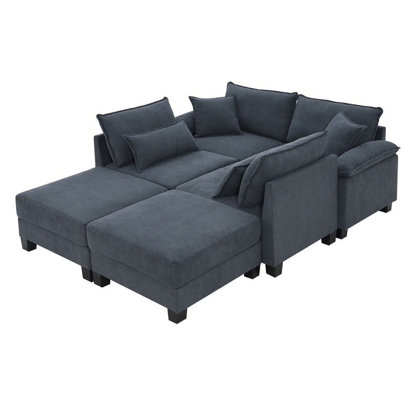 Corduroy Modular Sectional Sofa, U Shaped Couch With Armrest Bags, 6 Seat Freely Combinable Sofa Bed, Comfortable And Spacious Indoor Furniture For Living Room