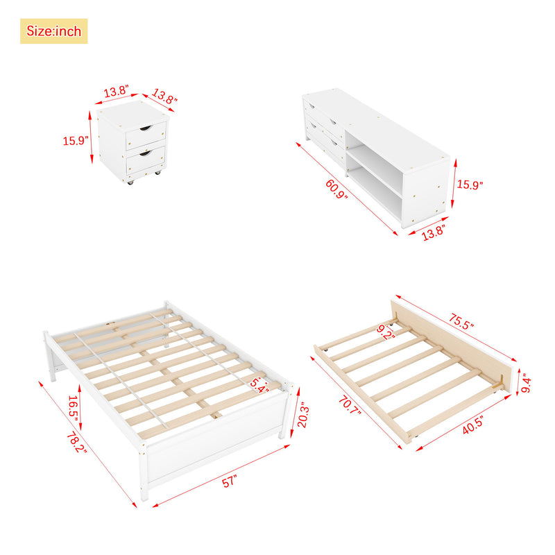 Versatile Bed With Trundle, Under Bed Storage Box And Nightstand