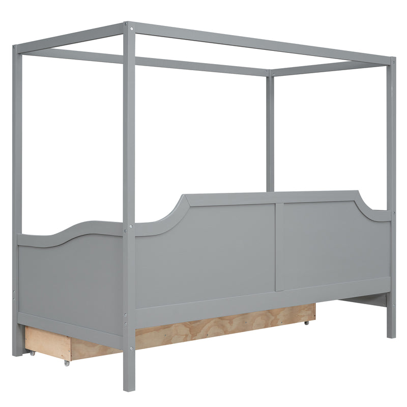 Twin Size Wooden Canopy Daybed with 3 in 1 Storage Drawers,Grey