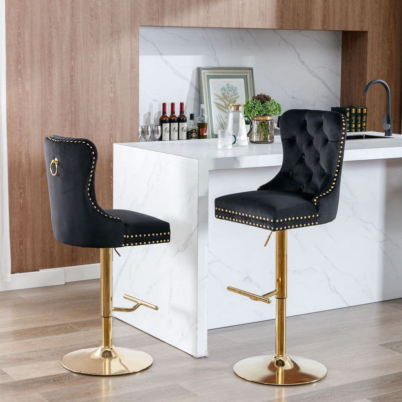 Thick Golden Swivel Velvet Barstools Adjusatble Seat Height From 25-33", Modern Upholstered Bar Stools With Backs Comfortable Tufted For Home Pub And Kitchen Island (Set of 2)