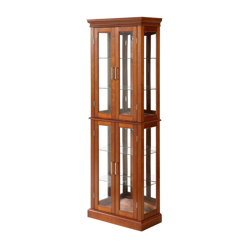 Curio Cabinet Lighted Curio Diapaly Cabinet With Adjustable Shelves And Mirrored Back Panel, Tempered Glass Doors (6 Tier), (E26 Light Bulb Not Included)