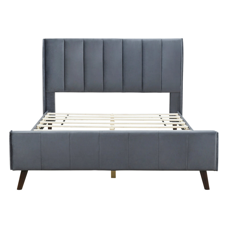 Queen Size Upholstered Platform Bed, Velvet, Gray