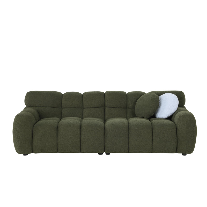 87.4 length ,35.83" deepth ,human body structure for USA people,  marshmallow sofa,boucle sofa ,3 seater, OLIVE GREEN BOUCLE