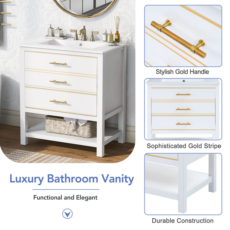 Modern Bathroom Vanity Cabinet Combo With Open storage, Two Drawers