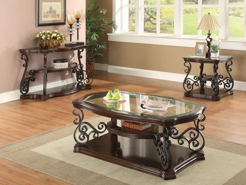 Laney - Scrollwork Entryway Sofa Console Table - Deep Merlot - Atlantic Fine Furniture Inc