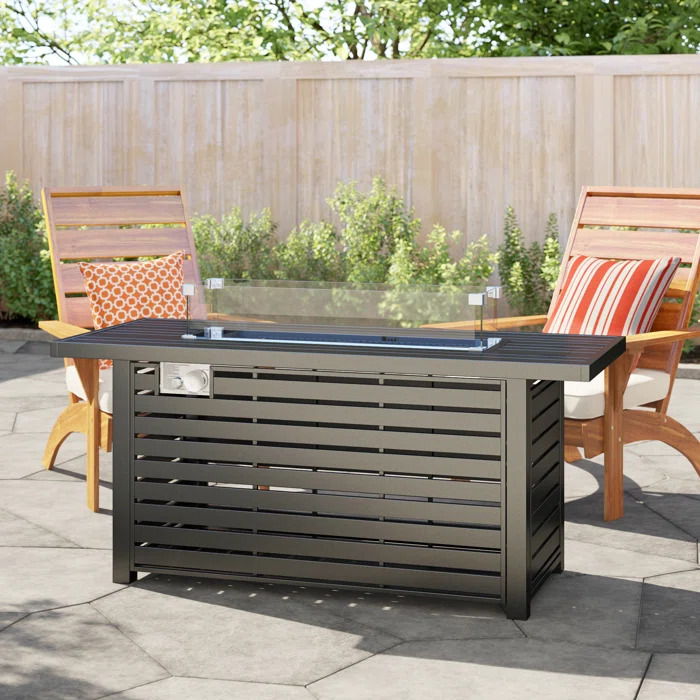 Steel Propane Fire Pit Table With Lid - Black