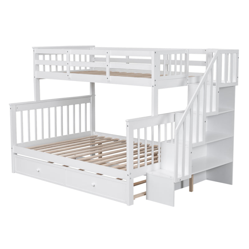 Twin-Over-Full Bunk Bed with Twin size Trundle, Storage and Guard Rail for Bedroom, Dorm, for Adults, White(OLD SKU :LT000119AAK)