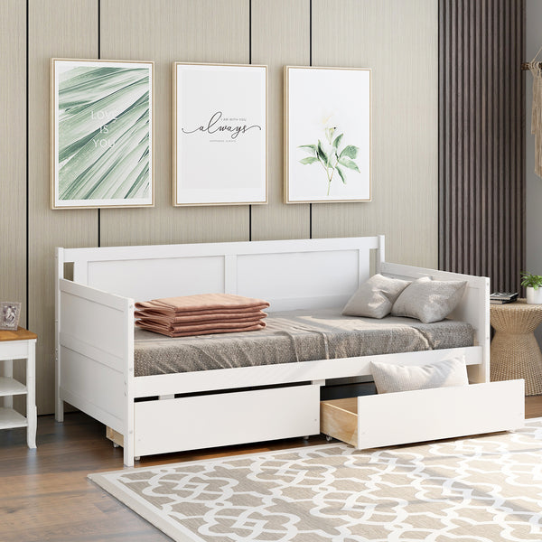 Daybed with two drawers, Twin size Sofa Bed, Two Storage Drawers for Bedroom,Living Room ,White(New SKU:W504P149045)