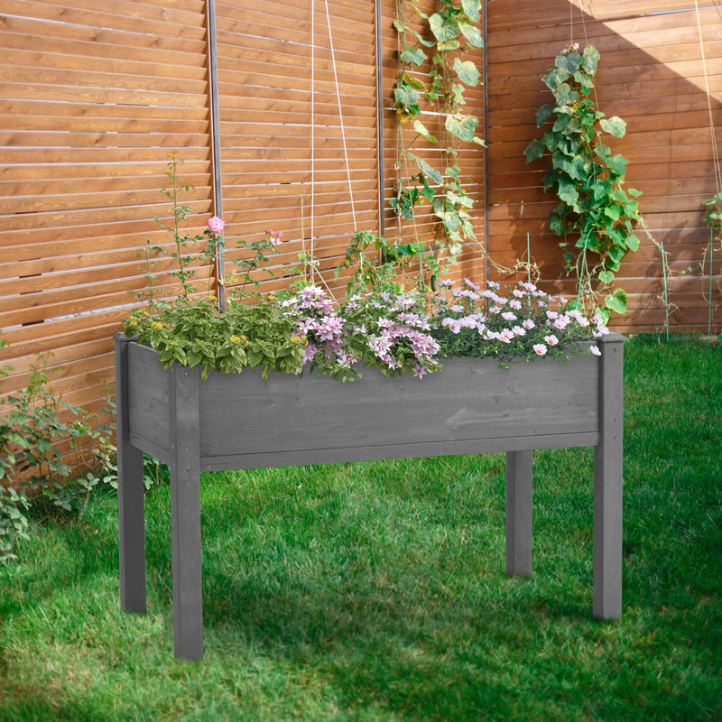 Raised Garden Bed With Legs, Elevated Wooden Planter Box For Outdoor Plants - Gray