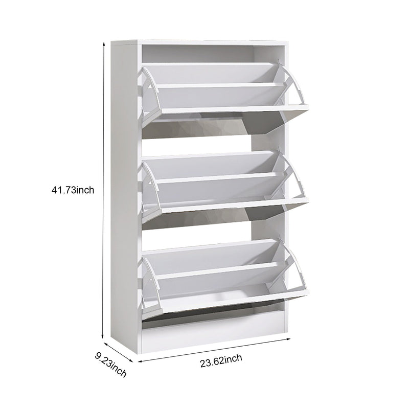 Narrow Shoe Storage Cabinet With Mirror, Wood Slim Shoe Rack 3 Tier Shoe Organizer For Home And Apartment - White