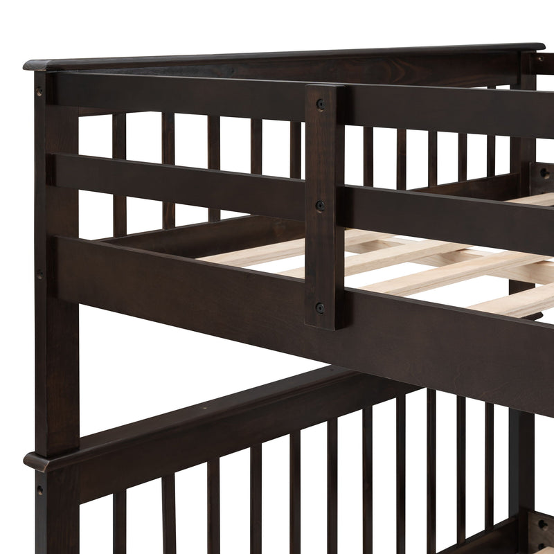 Stairway Bunk Bed With Twin Size Trundle, Storage And Guard Rail For Bedroom, Dorm