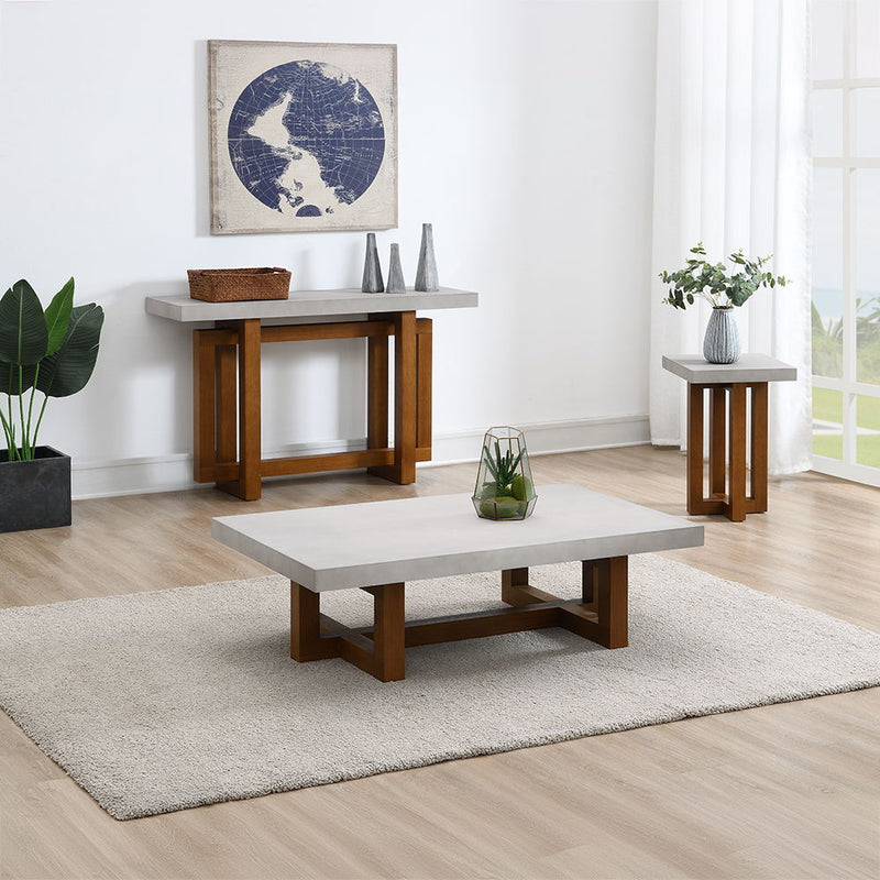 Keven - Coffee Table - Faux Concrete Top & Walnut  Finish