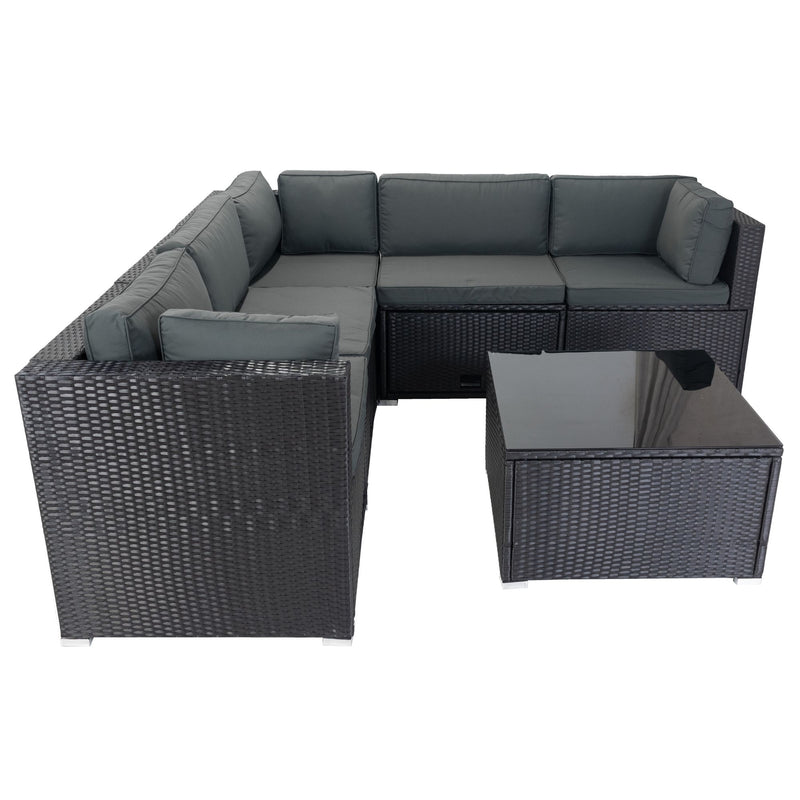 6 Pieces PE Rattan Sectional Outdoor Furniture Cushioned Sofa Set Wicker