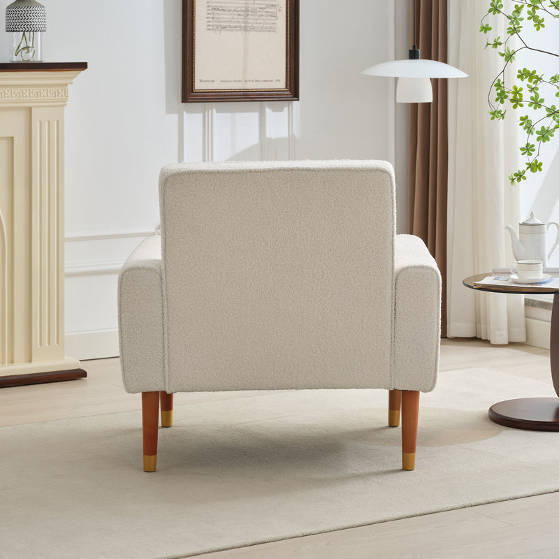 Classic Biscuit Style Accent Chair Comfortable Armrests, Soft Fabric, Elegant Solid Wood Legs With Gold Finish - Beige