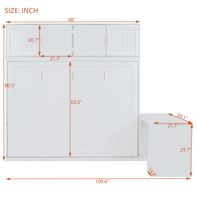 Wall Murphy Bed With Desk And Storage Shelves And Big Cabinets