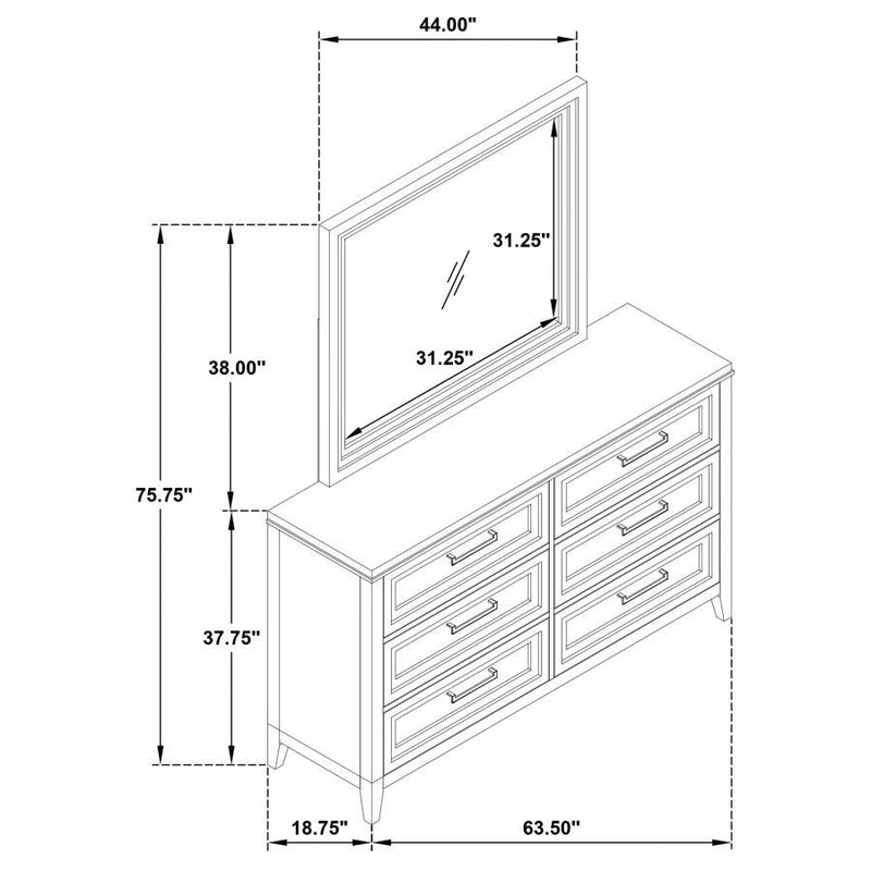 Marielle - 6-Drawer Dresser With Mirror - Distressed White