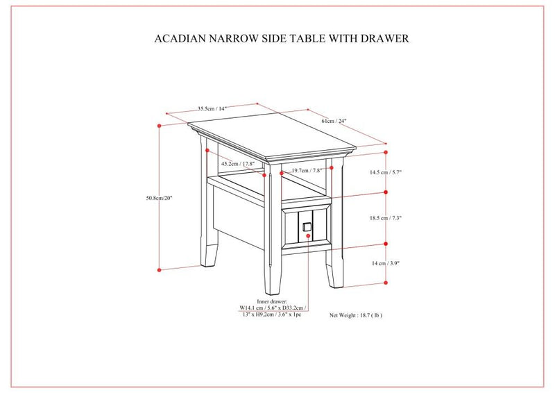 Acadian - Narrow Side Table With Drawer - Brown