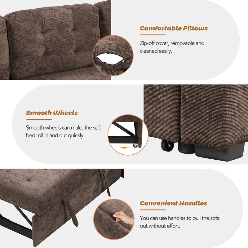 L-Shape Sofa Bed Pull-Out Sleeper Sofa With Wheels, USB Ports, Power Sockets For Living Room