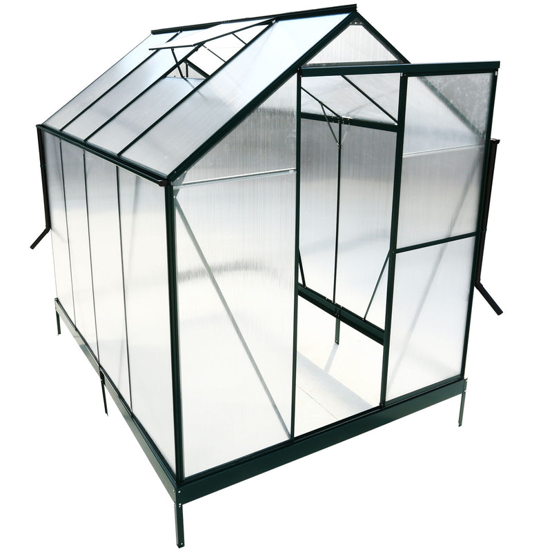 Polycarbonate Greenhouse, Heavy Duty Outdoor Aluminum Walk-In Green House Kit With Rain Gutter, Vent And Door For Backyard Garden