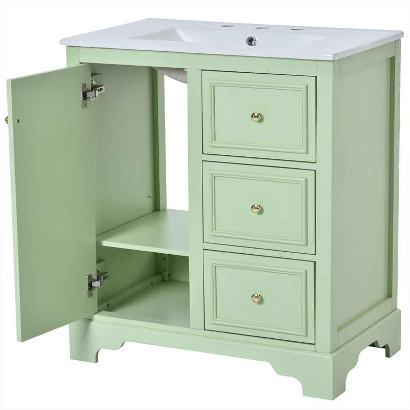 Bathroom Vanity With Sink, Modern Elegant Bathroom Storage Cabinet With 3 Drawers And Adjustable Shelves, Freestanding Vanity Set With Mirror Cabinet, Single Sink Bathroom Vanity