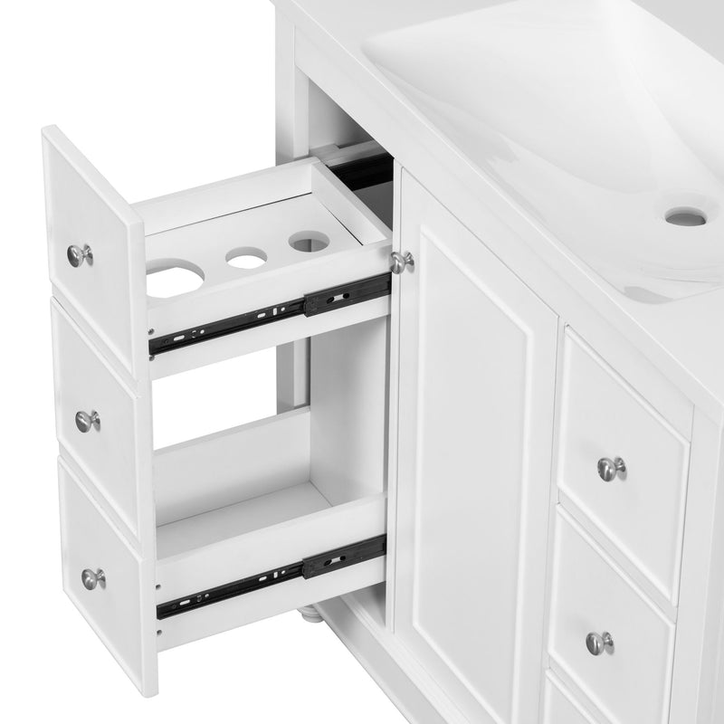 Contemporary Bathroom Vanity Cabinet, 4 Drawers & 1 Cabinet Door, Multipurpose Storage, Resin Integrated Sink, Adjustable Shelves, Solid Wood Frame With MDF