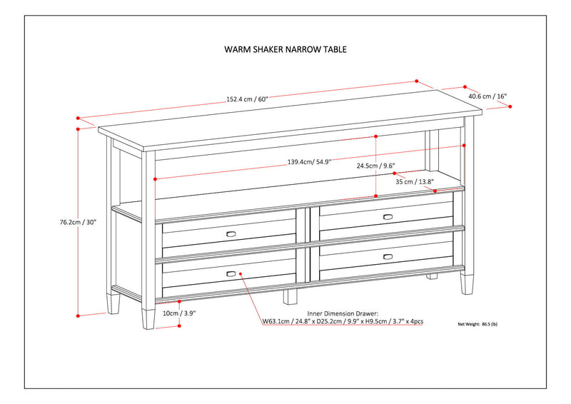 Warm Shaker - Wide Console Sofa Table - Light Golden Brown