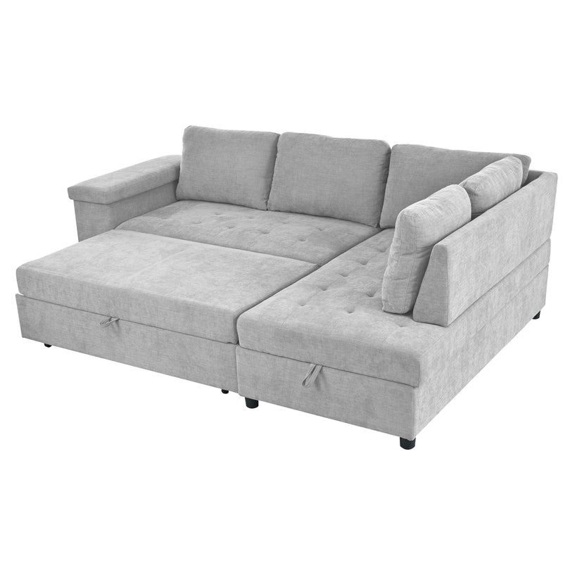 L Shaped Couch With Pull Out Bed And Storage Sectional Sleeper Sofa With Hidden Storage, Wide Armrest With Storage, For Living Room, Apartment, Bedroom, Office