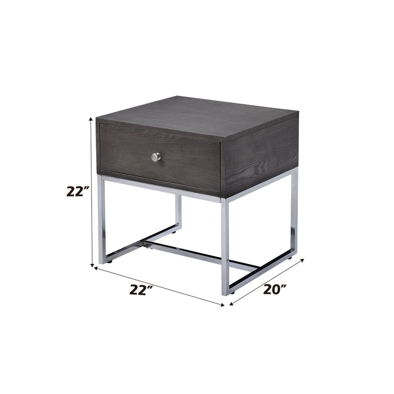 Iban - End Table - Gray Oak / Chrome