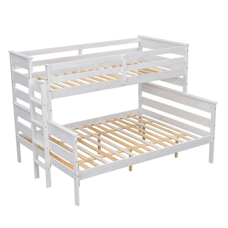 Wood Twin XL over Queen Bunk Bed with Ladder, White