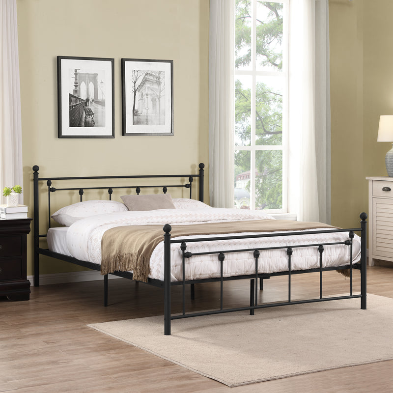 Queen Size Metal Bed Frame with Headboard and Footboard (black)