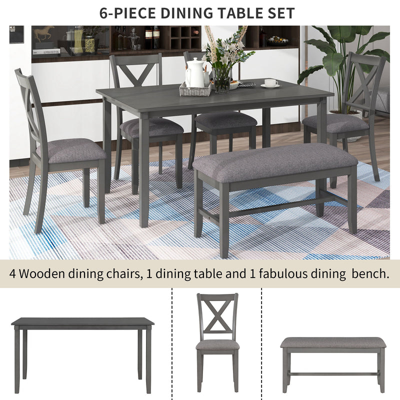 Kitchen Dining Table Set Wooden Rectangular Dining Table, 4 Chairs And Bench Family Furniture