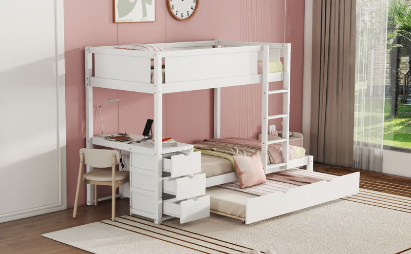 Bunk Bed With Twin Size Trundle, Storage And Desk