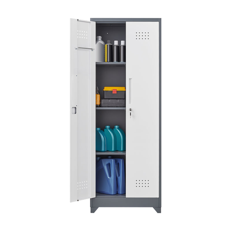 Metal Storage Cabinets, Cleaning Tool Cabinet With Locking Door, Tall Broom Tool Organizer And Storage, Large Storage Cabinet For Kitchen