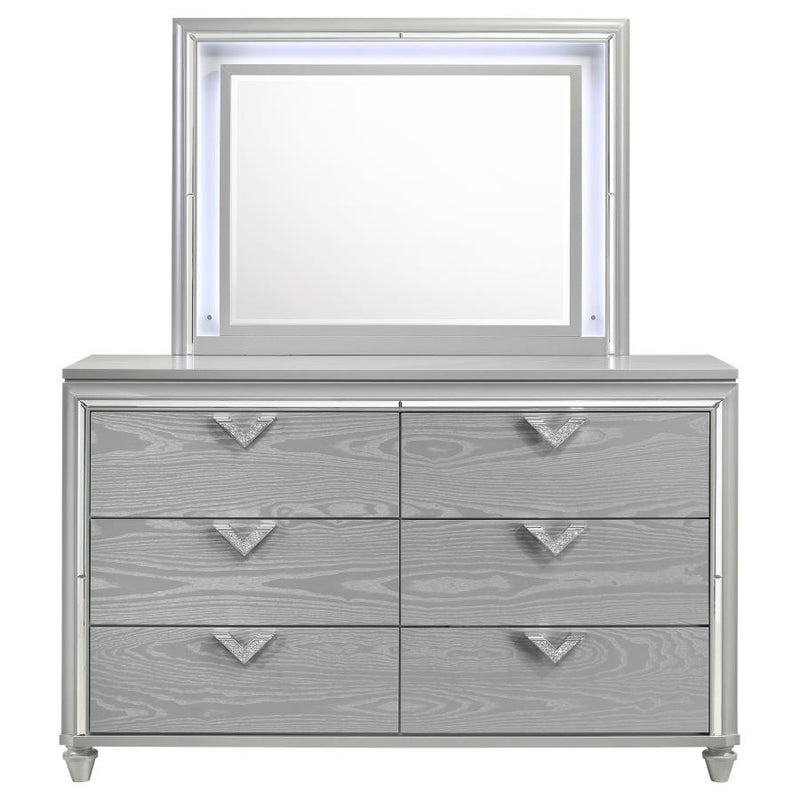 Veronica - 6-Drawer Dresser With Mirror - Light Silver