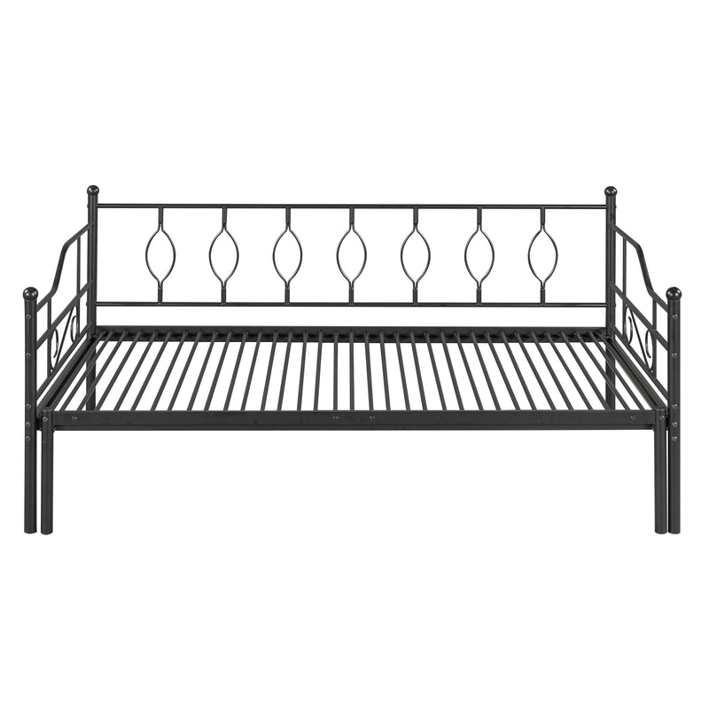 Twin Size Metal Daybed with Trundle, Daybed with Slat No Box required Black