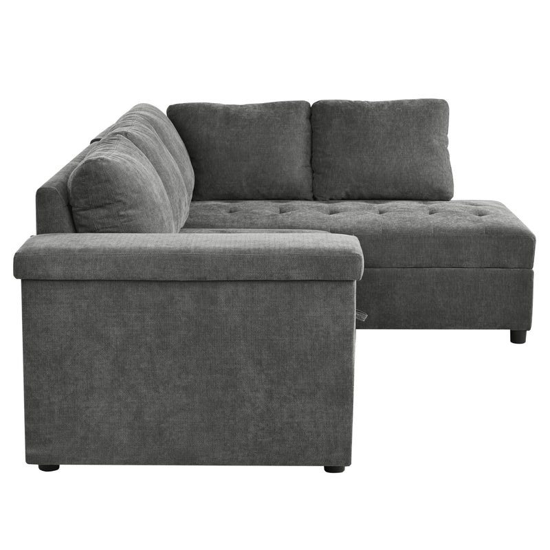 L Shaped Couch With Pull Out Bed And Storage Sectional Sleeper Sofa With Hidden Storage, Wide Armrest With Storage, For Living Room, Apartment, Bedroom, Office