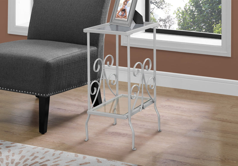 Accent Table, Side Tempered Glass, Transitional - Silver