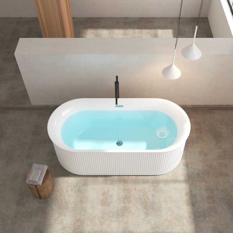 Acrylic Freestanding Bathtub-Acrylic Soaking Tubs, Fluted Style Freestanding Bathtub With Classic Slotted Overflow And Toe-Tap Drain In Chrome, 02149 - Glossy White