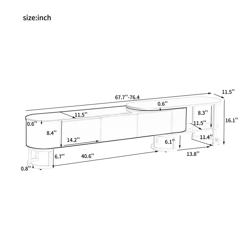 Modern Extendable TV Stand For TVs Up To 75", Entertainment Center Media Console With 3 Drawers, Metal Adjustable Legs For Living Room