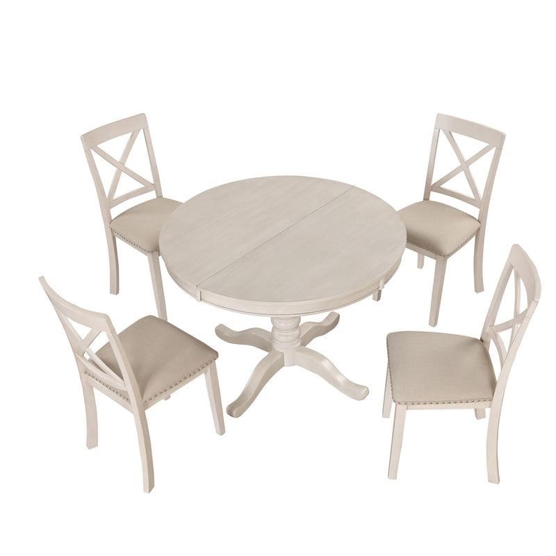 Modern Dining Table Set For 4, Round Table And 4 Kitchen Room Chairs, 5 Piece Kitchen Table Set For Dining Room, Dinette, Breakfast Nook